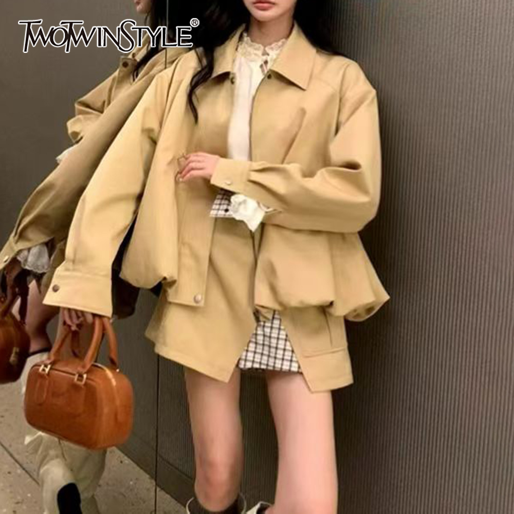 TWOTWINSTYLE Khakl Spliced Poc - Street Fashion Jacket recension och pris