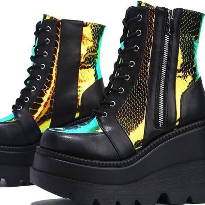 Women's Pink Holographic Platf - Street Fashion Punk recension och pris