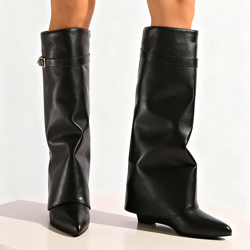 Black Pu Leather Knee High Boo - Street Fashion Punk recension och pris