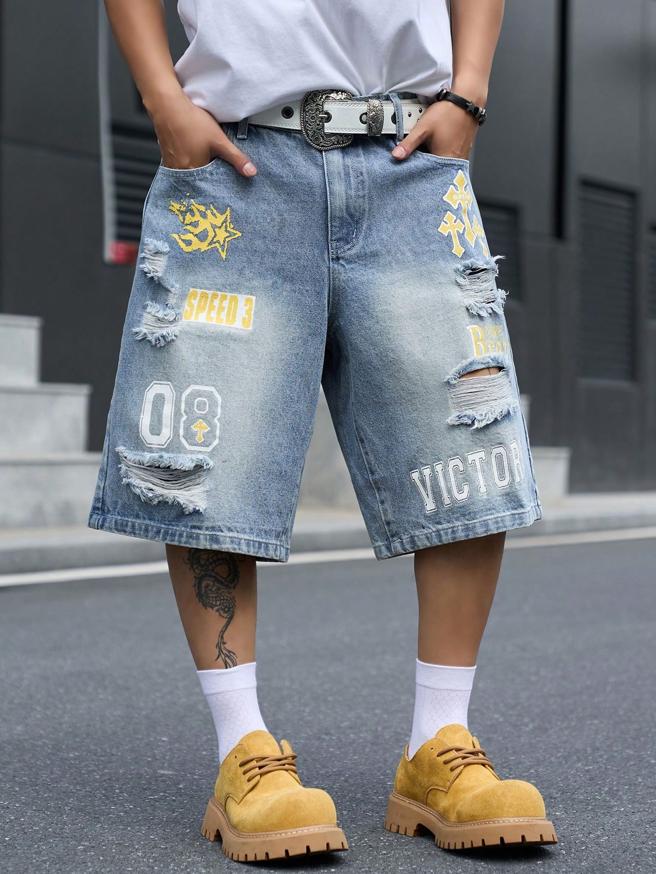 Men's Loose Fit Denim Bermuda  - Street Fashion Types recension och pris