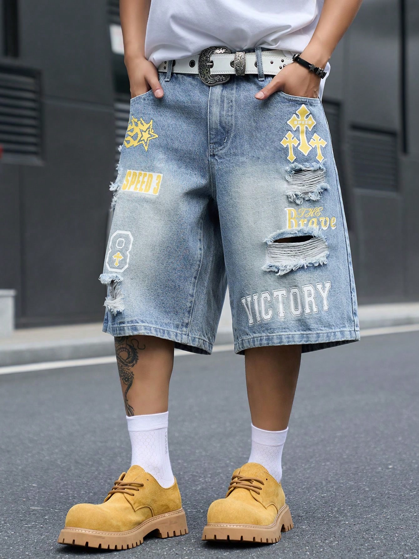 Men's Loose Fit Denim Bermuda  - Street Fashion Types recension och pris