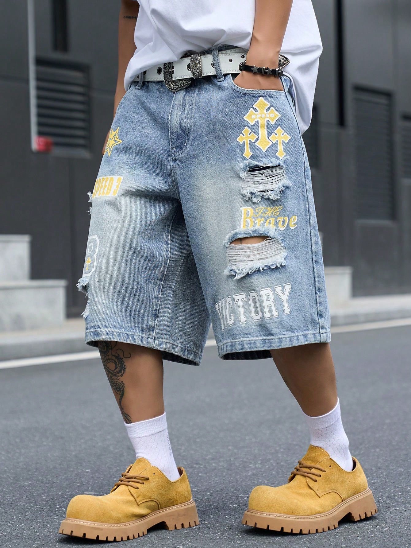 Men's Loose Fit Denim Bermuda  - Street Fashion Types recension och pris